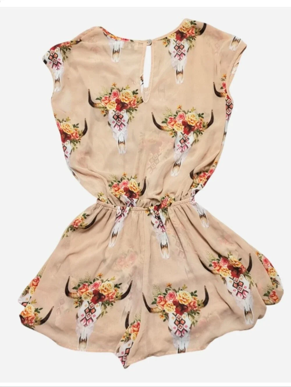 Show Me Your MuMu Rowdy Romper Women's XS Desert Rose Bull Skull Floral Print